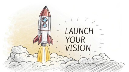 Fototapeta premium Rocket Launching with Inspirational Message for Vision and Innovation in a Creative Style