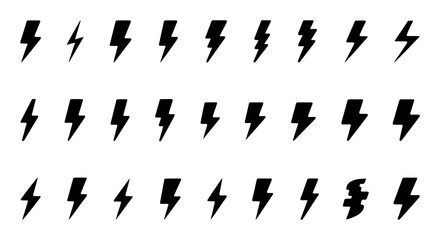 Collection of Black Lightning Bolt Icons on White Background