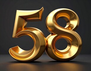 Shiny gold number fifty-eight, 3D render