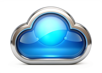 Chrome cloud icon with glowing blue center isolated on a transparent background computing