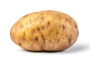 Single Natural Brown Potato with Soil Texture on White Background