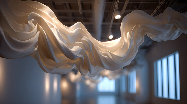 White Fabric Installation in Modern Gallery