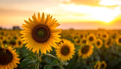 Obraz premium Sunflower field at sunset (1)