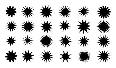 Collection of Black Starburst Shapes on White Background