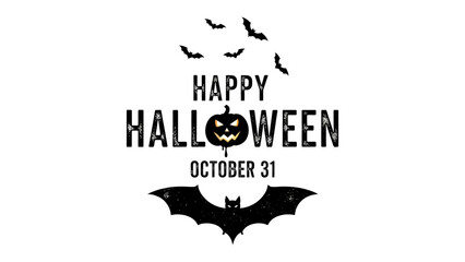 Happy Halloween Celebration: A spooky illustration celebrates Halloween, with an inviting pumpkin and flying bat silhouettes with text, perfect for holiday fun.