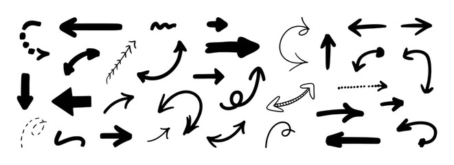 Collection of Hand-Drawn Arrows in Various Styles and Directions