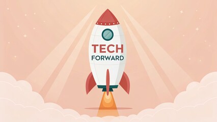 Rocket Launching with Inspiring Text for Technology and Innovation Themes