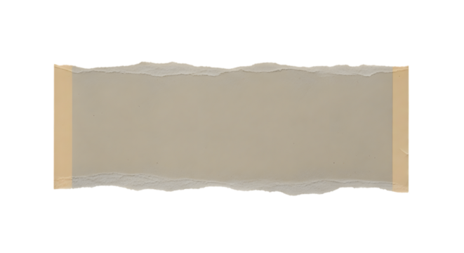 A torn piece of beige paper with taped edges, isolated on a transparent background, perfect for graphic design elements or text overlays