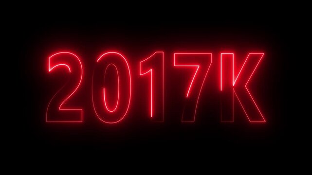 2017 neon line text. Abstract 2017 neon text animation, Glowing neon number text background 4k video animation . black background - Powered by Adobe