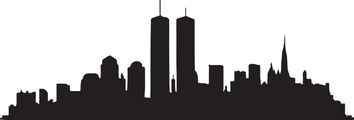 Silhouette vector of New York skyline with Twin Towers, iconic cityscape EPS file.