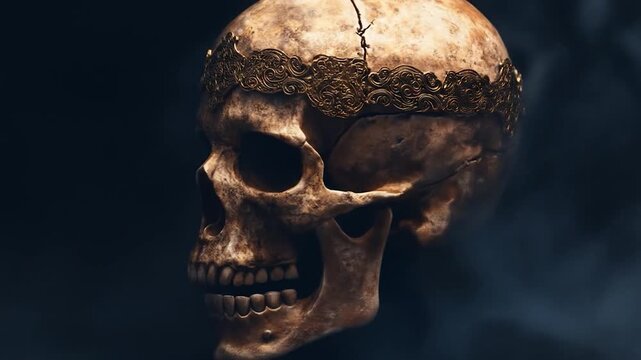 Crowned skull in fog