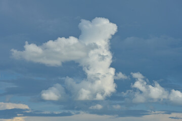 Nuage cumulus congestus ou bourgeonnant blanc sur fond de nuages bleu foncé