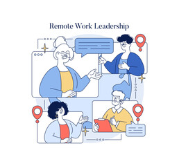 Remote Work Leadership and Collaboration Vector Illustration