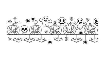 Spooky Halloween Border: A playful array of pumpkins, skulls, ghosts, spiders, and bats, forming a fun and festive border.