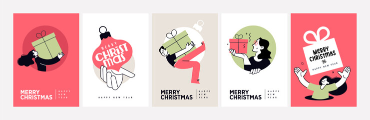 Fototapeta na wymiar Christmas and New Year Cards Collection. Vector illustrations for greeting card, party invitation card, website banner, social media banner, marketing material.