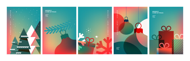 Fototapeta na wymiar Set of Christmas and New Year Cards. Vector illustrations for greeting card, party invitation card, website banner, social media banner, marketing material.