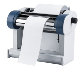 print machine check paper with blank white paper roll isolated on white background