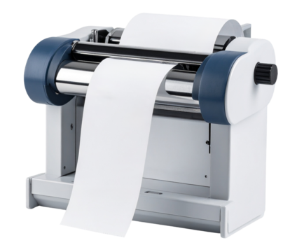 print machine check paper with blank white paper roll isolated on white background