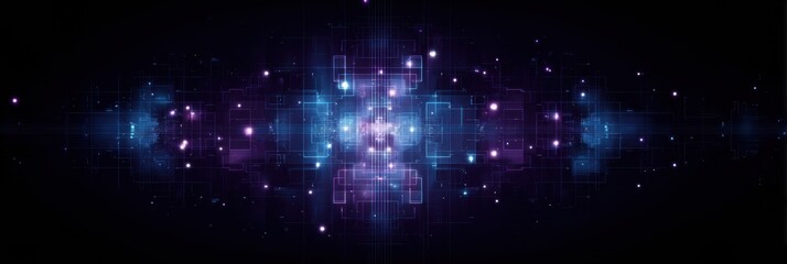 Obraz premium Creative futuristic cyberpunk nightlife 3D abstract purple blue smoke stage with neon circles and laser lines on reflective floor featuring geometric digital technology illustration.