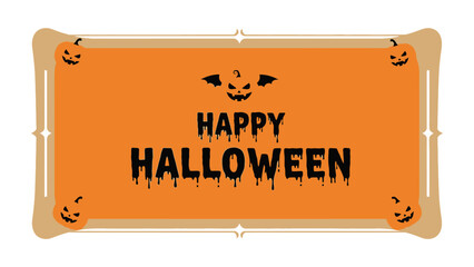 Halloween Greeting Card: A festive Halloween card featuring an orange background, adorned with grinning pumpkins and the greeting Happy Halloween in a spooky, drippy font.