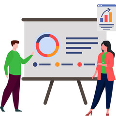 Businessman and woman standing near Presentation Board Illustration