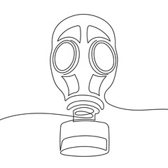 Continuous line drawing of gas mask. Minimalist black linear sketch isolated on white background. Hand drawn vector illustration.