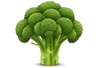 A detailed illustration of a single, fresh, vibrant green head of broccoli with a thick stalk, isolated on a white background.
