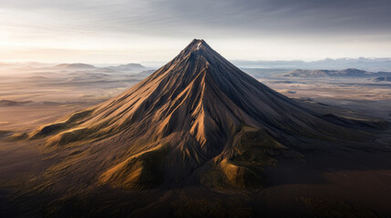 Weird mountain landscape with unconventional angles and unique perspectives creates dramatic scene under soft sunlight and vast sky