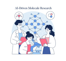 AI-Driven Molecule Research Vector Illustration