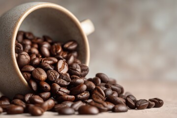 Fototapeta premium Roasted Coffee Beans From Beige Cup