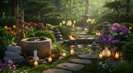 Zen garden pathway and water feature