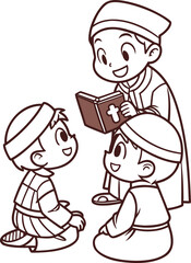 line art young boys learning the law from priests .eps