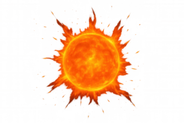 Sun-like solar flare effect with bursting fire and intense energy radiating from a bright burning star
