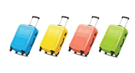 Colorful rolling suitcases ready for exciting travel adventures and vacation planning, perfect for getaway marketing and holiday inspiration.