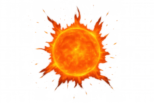 Sun-like solar flare effect with bursting fire and intense energy radiating from a bright burning star - Powered by Adobe