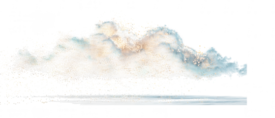 Ethereal glowing cloud formation with sparkling particles isolated on transparent background