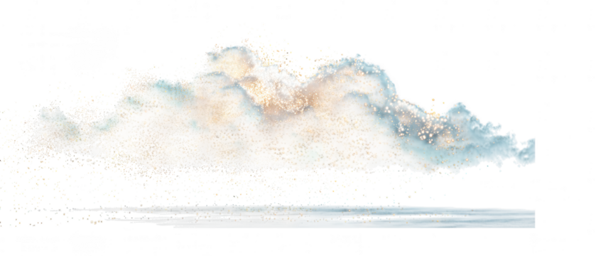 Ethereal glowing cloud formation with sparkling particles isolated on transparent background