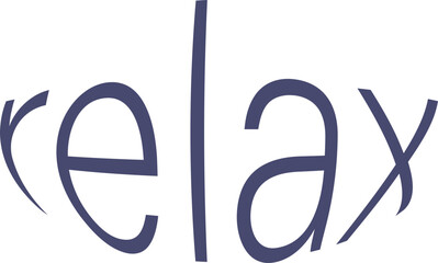 The word relax in curved blue letters on a white background suggesting calmness and tranquility