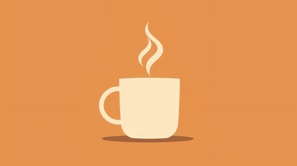 Obraz premium warm beige coffee cup illustration with steam rising on orange background representing hot drink energy morning refreshment and lifestyle concept