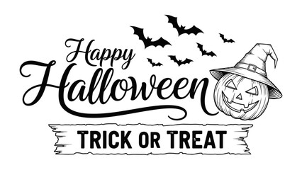 Spooky Halloween Celebration: A captivating illustration celebrating Halloween with Happy Halloween and Trick or Treat on a wooden sign.