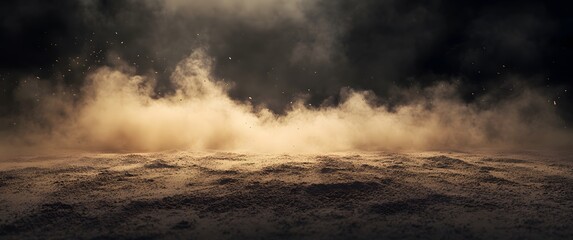 Misty desert scene with ambient sand cloud at dusk