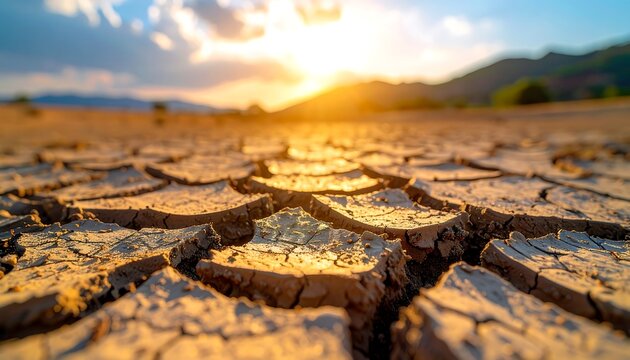 Cracked earth at sunset - Powered by Adobe