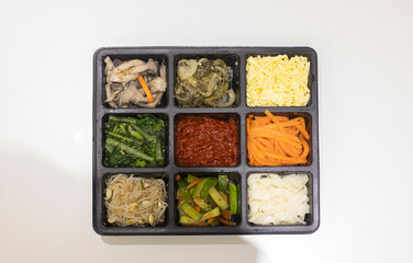 Ingredients for bibimbap, red pepper paste and various vegetables