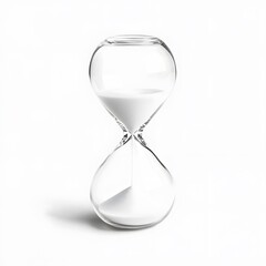 Transparent hourglass with white sand on neutral background