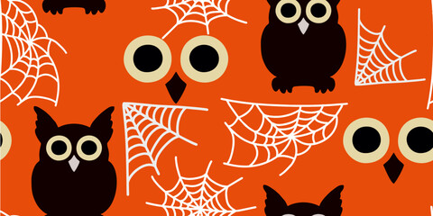 Halloween Owls and Spiderwebs Illustration Pattern