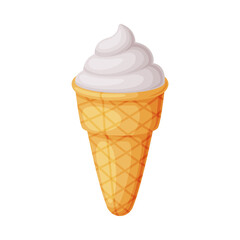 Ice Cream in Waffle Cone as Dairy Food and Product Item Vector Illustration