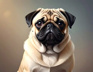 Digital portrait of a pug