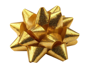 Shiny golden gift bow decoration for celebrations and presents.