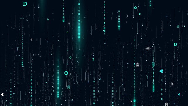 Digital animated cryptocurrency binary matrix with symbols