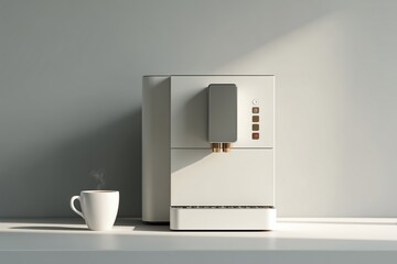 Coffee Machine with Mug on Counter in Soft Light